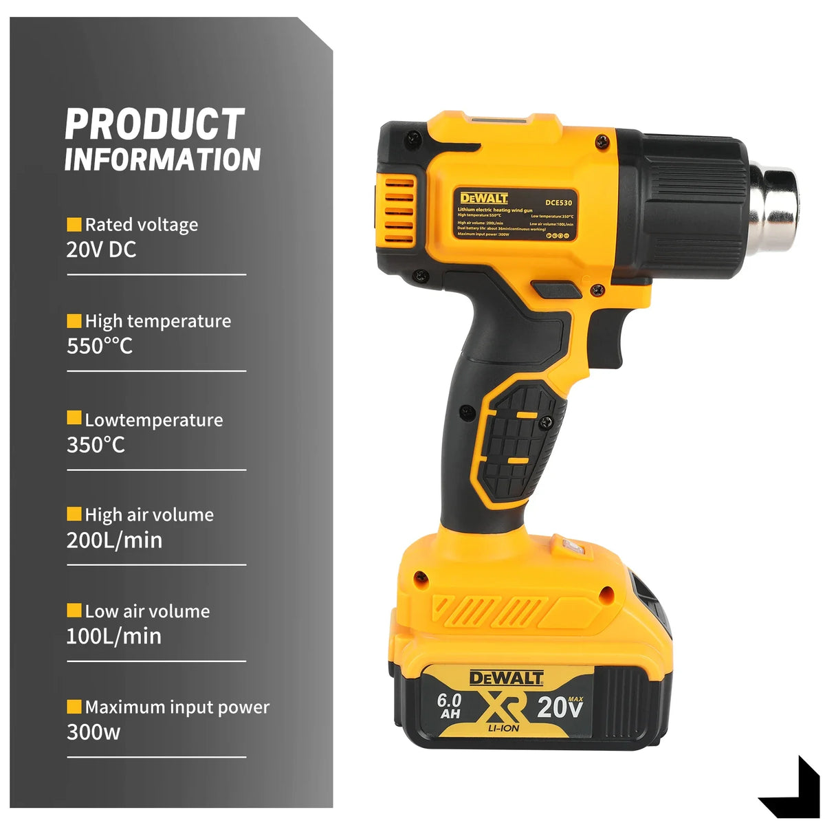 Dewalt DCE530 20V Cordless Heat Gun With 5-in-1 Nozzles 2 Speed Modes Lightweight Paint Stripping Adhesive Softening Power tools