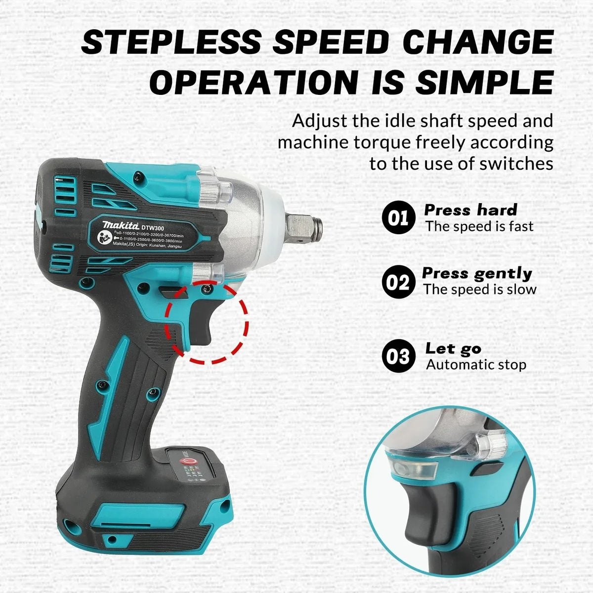 Makita DTW300 18V Cordless Impact Wrench Set - 330Nm Brushless Motor for Car Maintenance & Tire Change（bare tool）