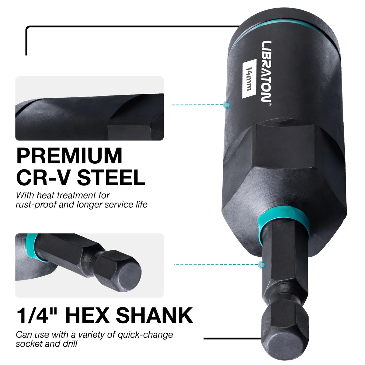 LIBRATON 18PC Magnetic Nut Driver Set Impact Nut Driver Set 1/4" Hex Shank Nut Driver Bit Set for Impact Drill Metric Nut Driver