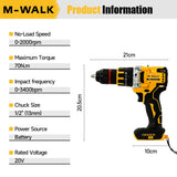 M-WALK DCD791 Brushless Electric Drill 13mm Cordless Screwdriver Rechargeable Impact Driver Tools For Dewalt 18/20V Battery Pins