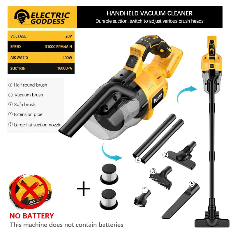 EG 16000PA Big Suction Wireless Electric Vacuum Cleaner Electric Dust Collector For Hard Floor Carpet Car For Dewalt 20V Battery