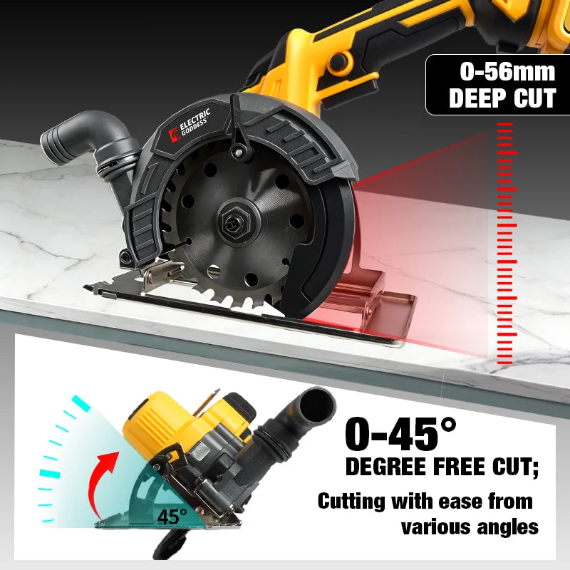 Electric Goddess 6Inch 150mm Brushless Circular Saw Adjustment Woodworking Electric Cutting Tool For Dewalt 20V Battery Pins
