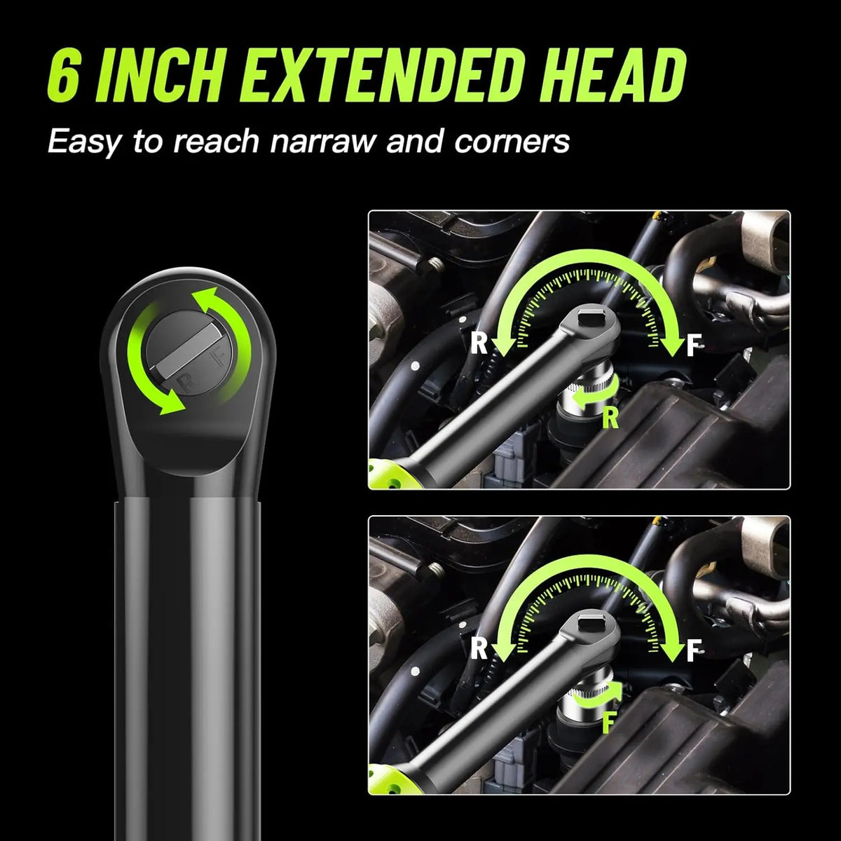 Cordless Electric Wrench 60Nm Cordless Ratchet 3/8 Inch Extended Ratchet Wrench 2 Battery Rechargeable Car Repair Tool Set