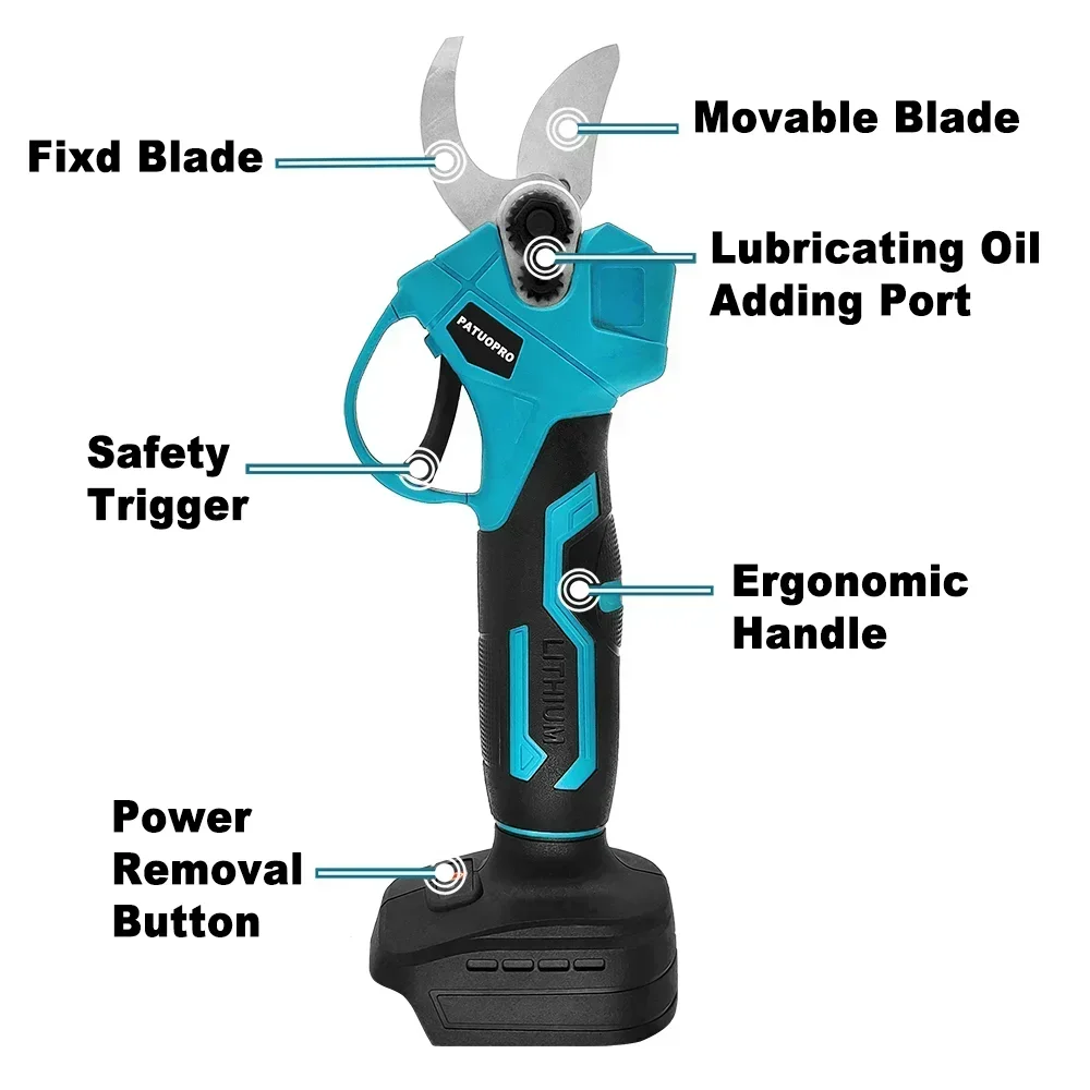 PATUOPRO 30MM Cordless Brushless Electric Pruning Shear Tree Bonsai Pruner Branches Cutting Power Tool For Makita 18V Battery