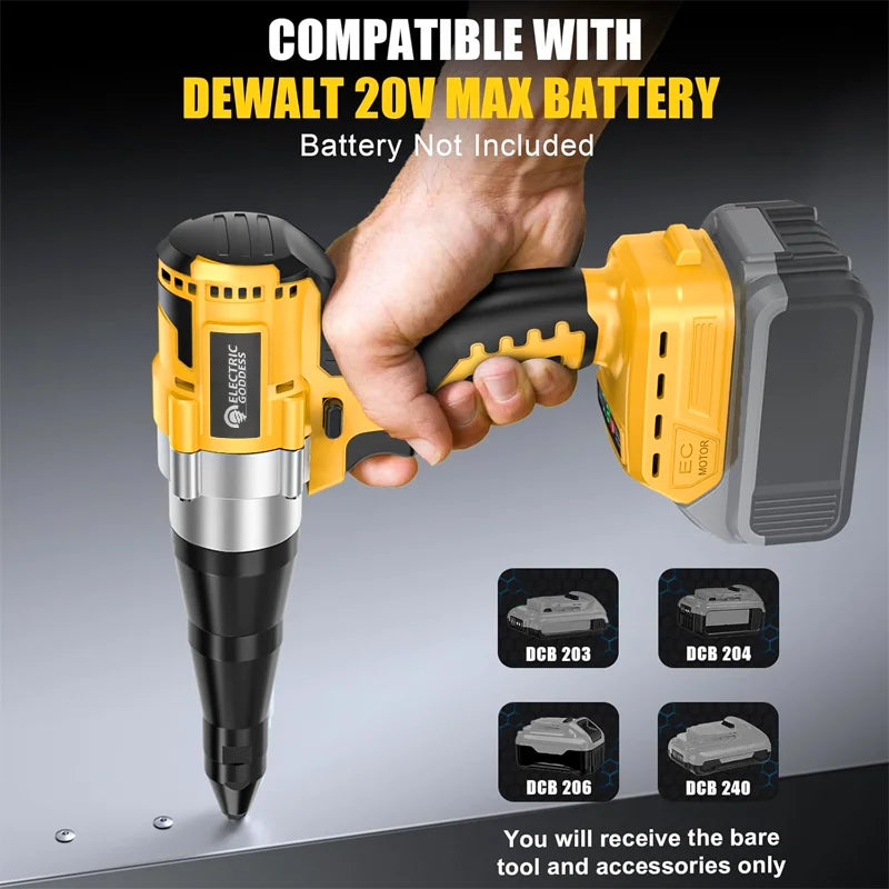 Brushless Electric Rivet Gun Cordless 3.2-4.8mm Rivet Nut Gun Drill Insert Automatic Riveting Power Tool for Dewalt 20V Battery