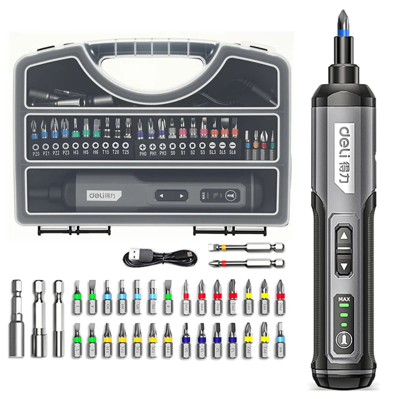 DELI-Mini Electric Screwdriver Set, Multi-function Disassembly, Torque Repair Tools Kit, Household Cordless Power Drill Tools