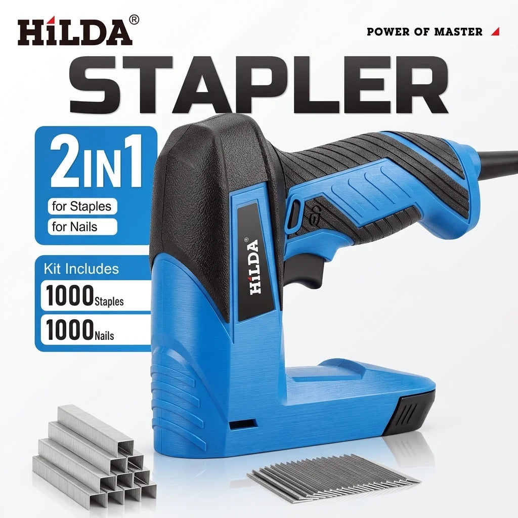 HILDA Electric Stapler Nail Gun 2 In 1 Safety Lock Heavy Duty Staple Gun for Woodworking Sofa Photo Frames DIY Home Repair