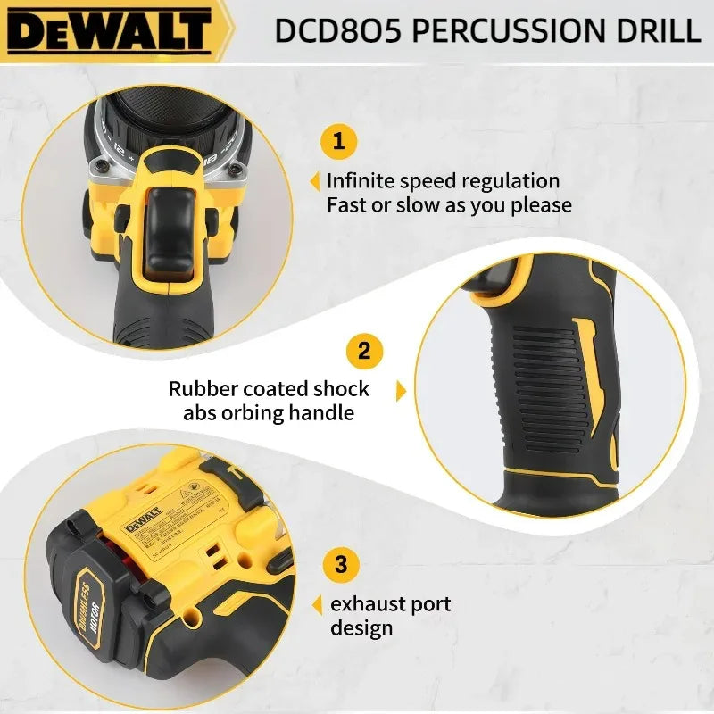 DEWALT DCD805 20V Brushless Hammer Drill with Lithium-ion Battery Kit, Compact Multi-function Percussion Drill for Home & Pro