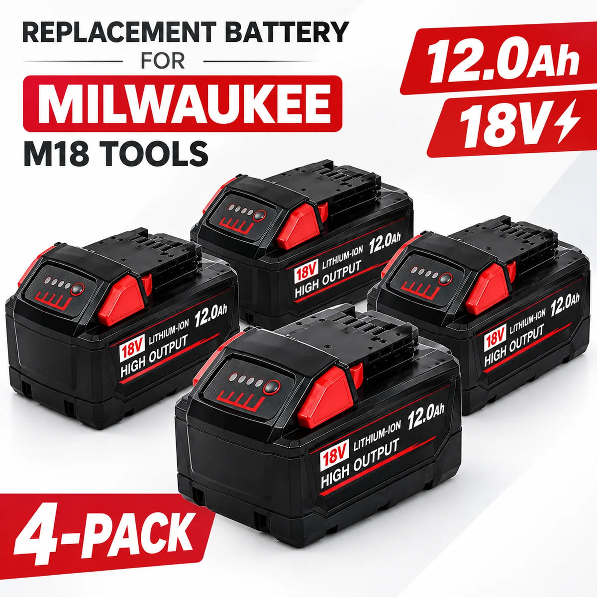 12.0Ah 18V Battery Replacement for Milwaukee M18 Tools, Compatible with 48-11-1850 48-11-1890, High Capacity Li-ion Battery