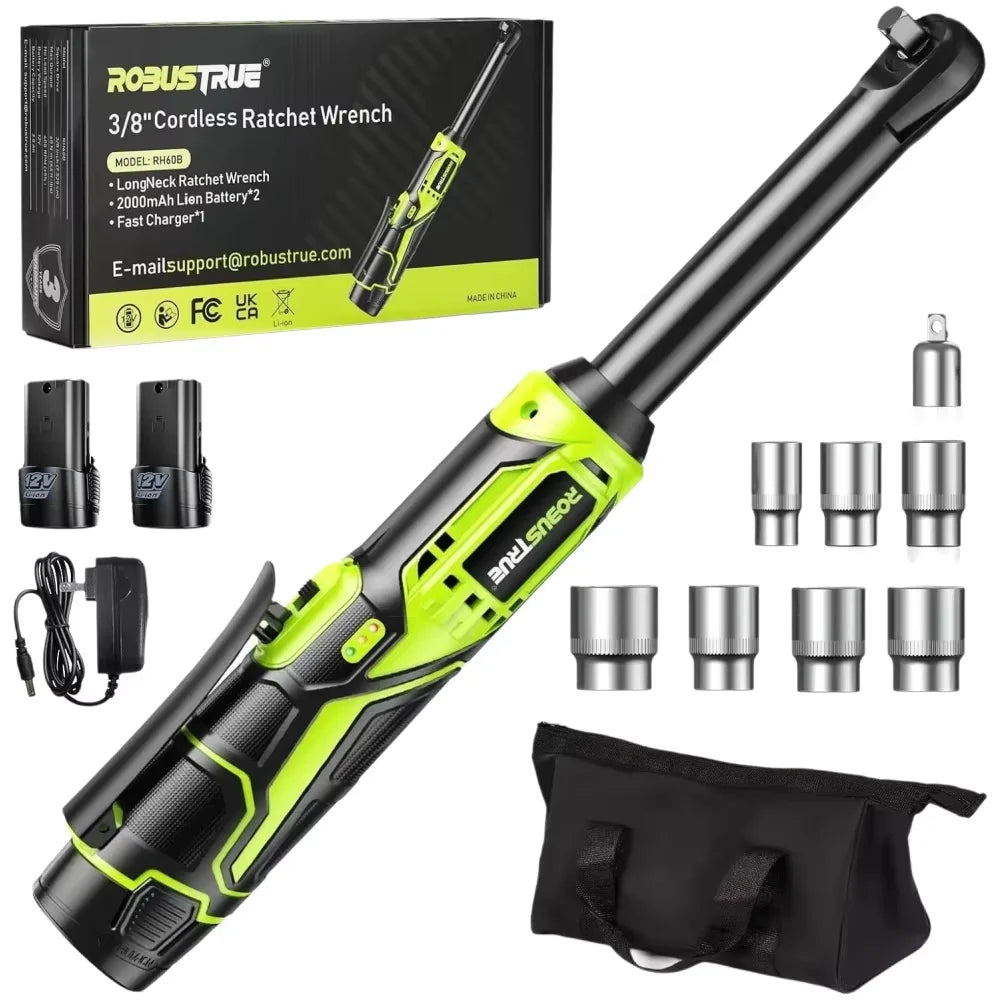 Robustrue 3/8" Cordless Ratchet Wrench 6-inch Extended Ratchet Wrench 40Ft-lbs 400RPM Cordless Ratchet with 2.0Ah Battery for Makita