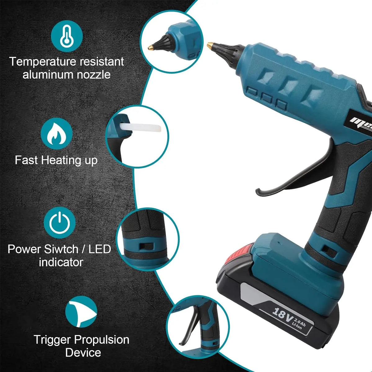 Cordless Glue Gun for Bosch 18V Battery GBA/GBA ProCORE Hot Glue Gun Full Size 11mm Stick for DIY Crafting (NO BATTERY)