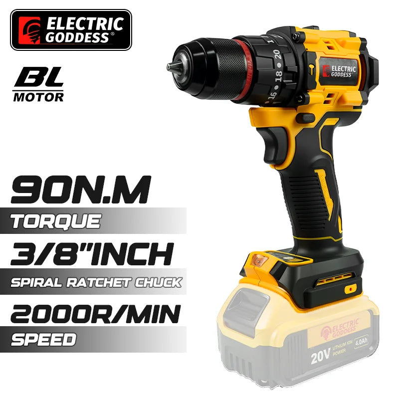 Brushless Compact Electric Screwdriver Lithium-ion Hand Drill Impact Drill Power Tool for Dewalt 20v Battery Pin