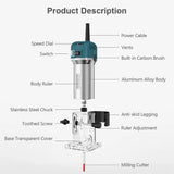 800W Electric Woodworking Trimmer 6 Speed 110/220V Suitable for 6.35mm 30000 RPM Milling Cutter Woodworki Engraving Machine Tool