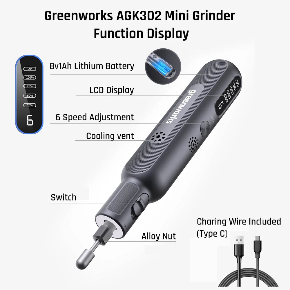 Greenworks Mini Grinder 52pcs +216 Accessories Electric Grinding Engraving Cordless Variable Speed Lithium Battery Power Tools