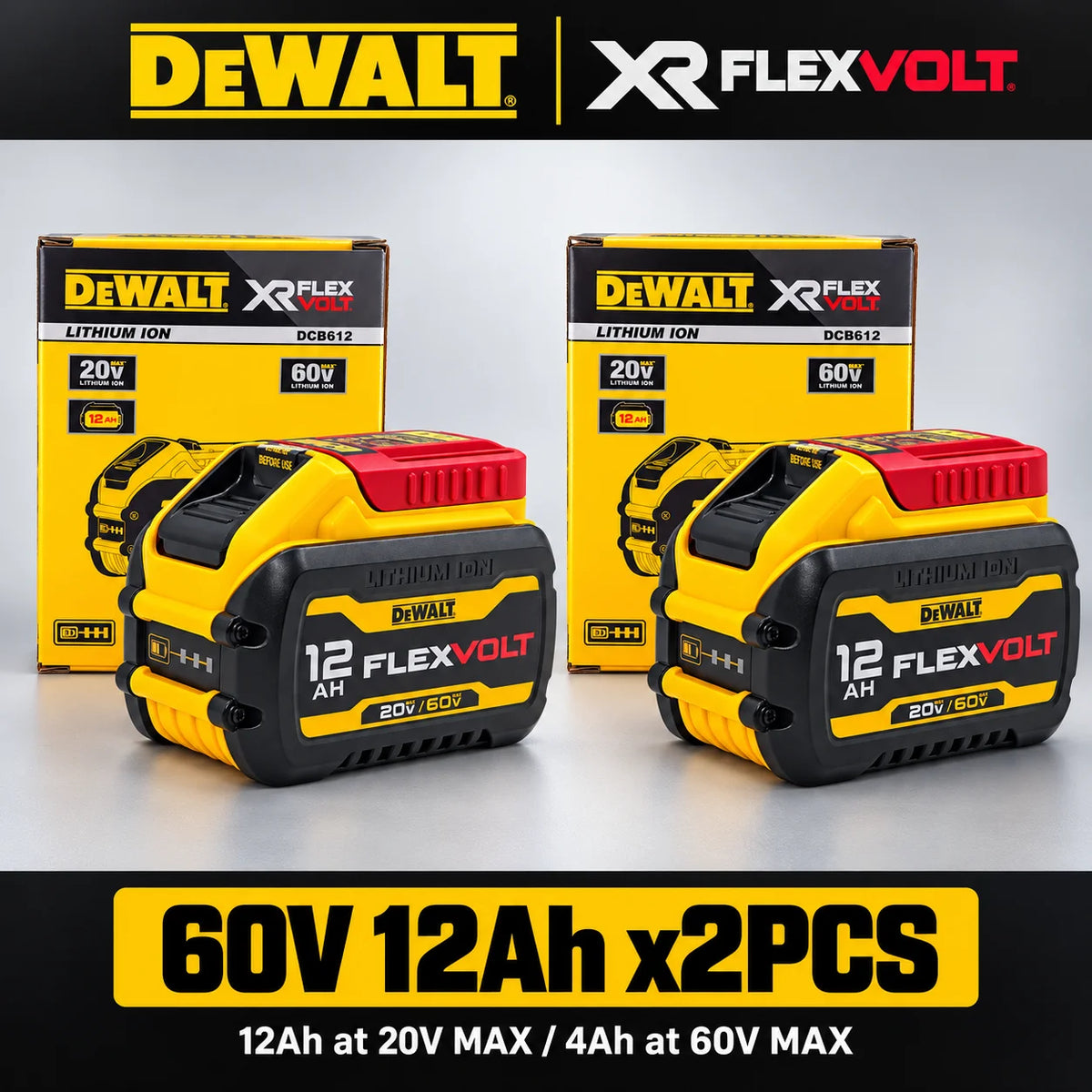 Genuine DEWALT 60V 12Ah FlexVolt Battery DCB612 20V/ 60V Max ,18V/ 54V 12Ah High Capacity Battery For Cordless Power Tools
