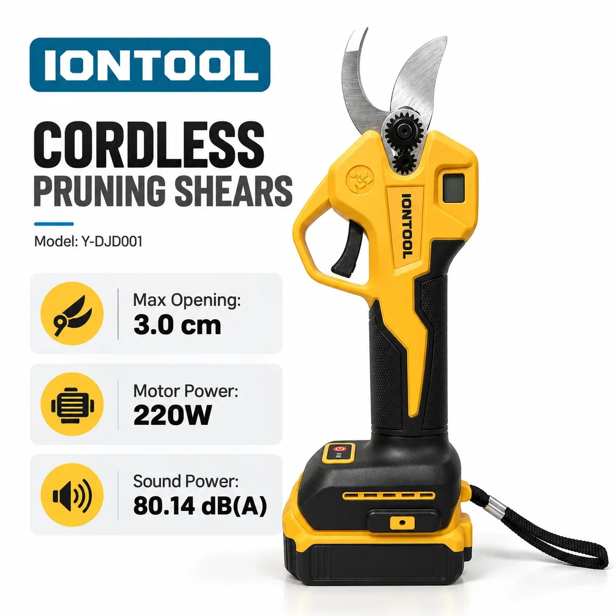 IONTOOL Yellow Cordless Electric Pruning Shears 3.0CM For Bonsai Trimming and Shrub Shaping and Rose Bush Pruning and Yard Care