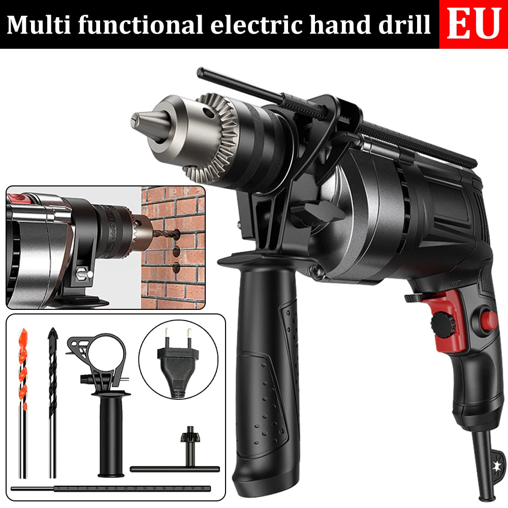 Multifunction Electric Drill Lmpact Drill Hammer Adjustable Speed Forward/Reverse Adjustable With Depth Scale EU Plug Hand Tool
