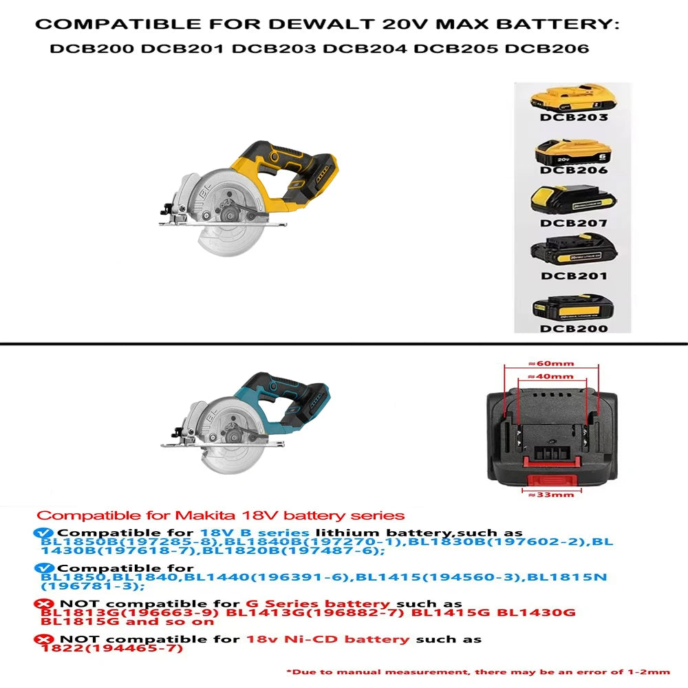 5.5IN Electric Circular Saw Brushless External Rotor Cordless High Power Tools Compatible with Dewalt 18V Battery Pin