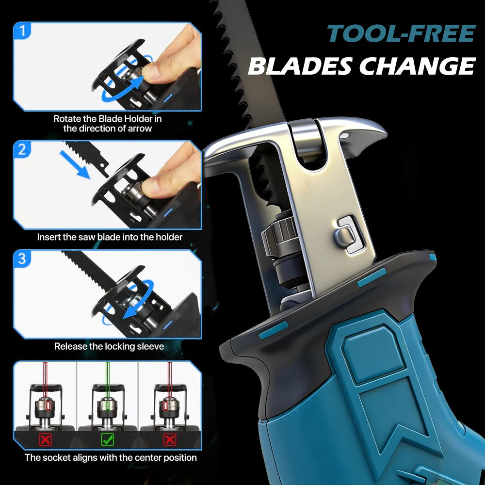 Mamidw cordless brushless reciprocating saw, comes with 4 blades, compact one-handed reciprocating saw, for Makita 18v Battery