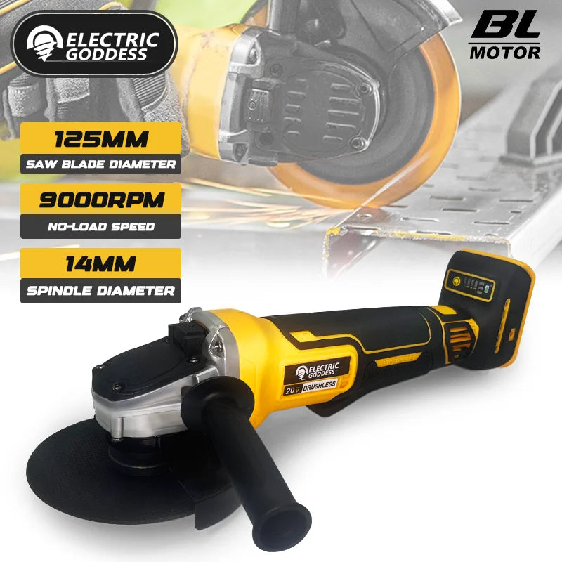 Brushless 100/125mm Cordless Angle Grinder 4 Gear Grinding Machine Polishing Cutting Woodworking Tool for Dewalt 20v Battery Pin