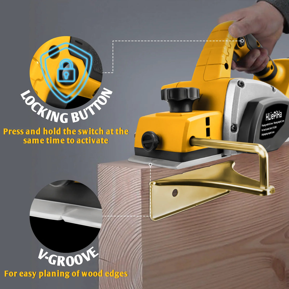 Brushless Electric Planer 82mm Cordless Woodworking Handheld Planer DIY Wood Smoothing Grooving for Dewalt 20V Battery Pin