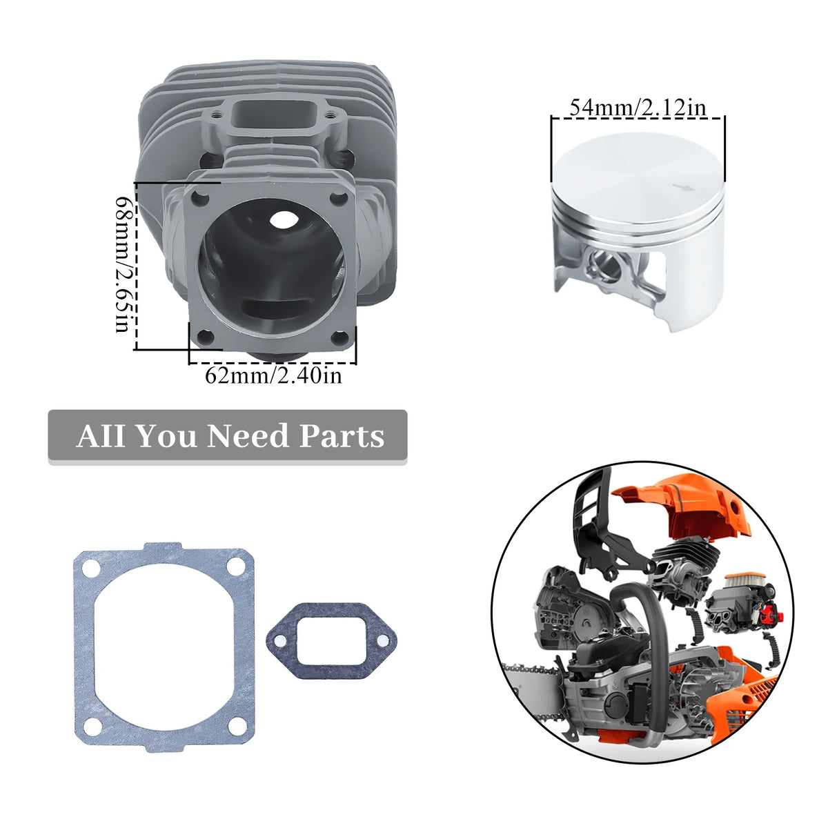 54mm Cylinder Piston Kit For Stihl MS660 066 MS650 064 Chainsaw Replace 1122 020 1211