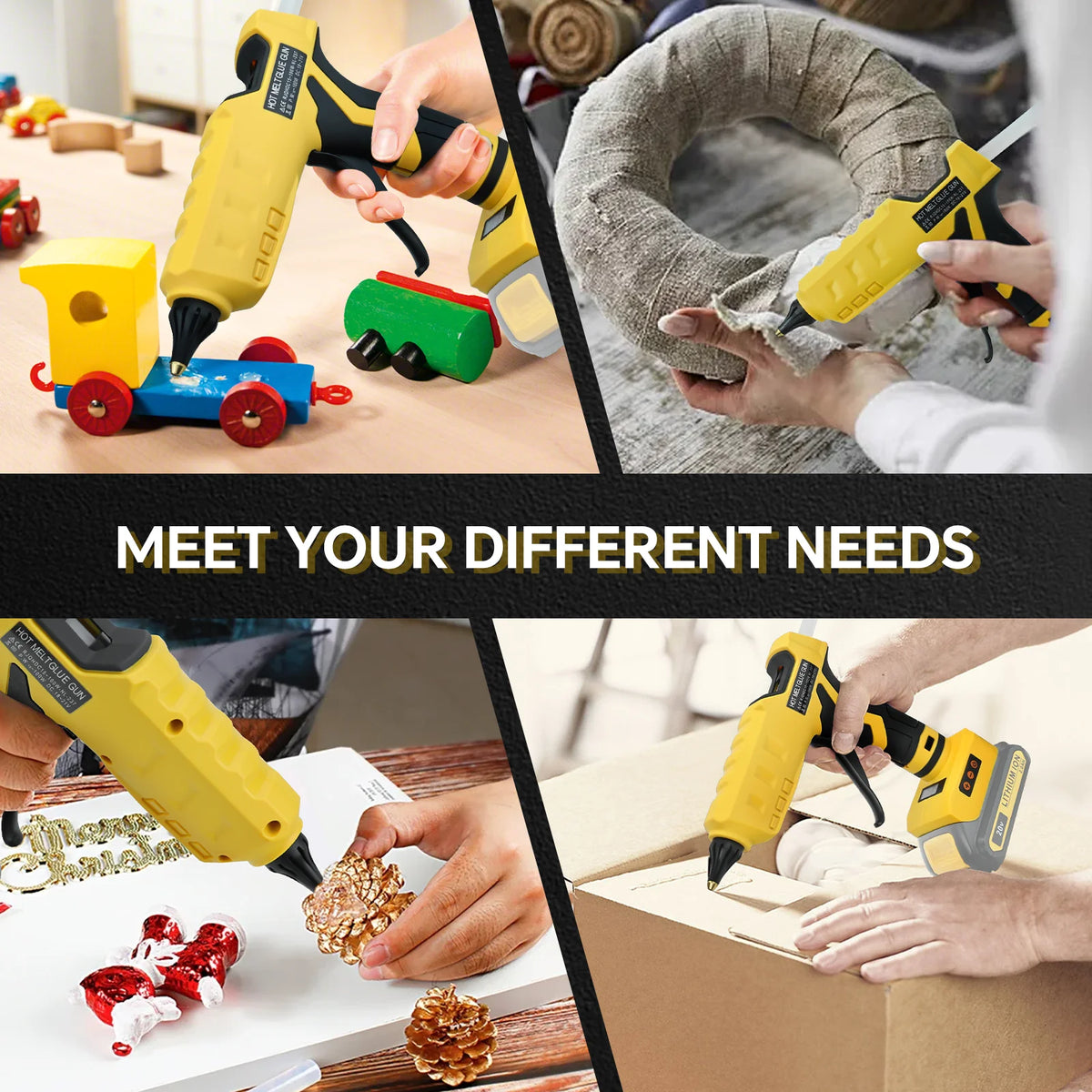 100W Cordless Hot Glue Gun 100°C-200°C Temp Adjust LCD Digital Display with 10Pcs 11mm Glue Sticks for Dewalt 20V Battery