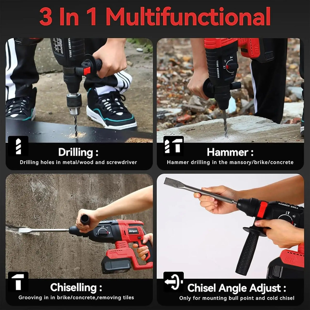 SDS-Plus Rotary Hammer Drill For Mi.lwaukee M18 Battery 2.6J Impact Brushless Hammer Drill 360° Rotating Handle Rotomartillo
