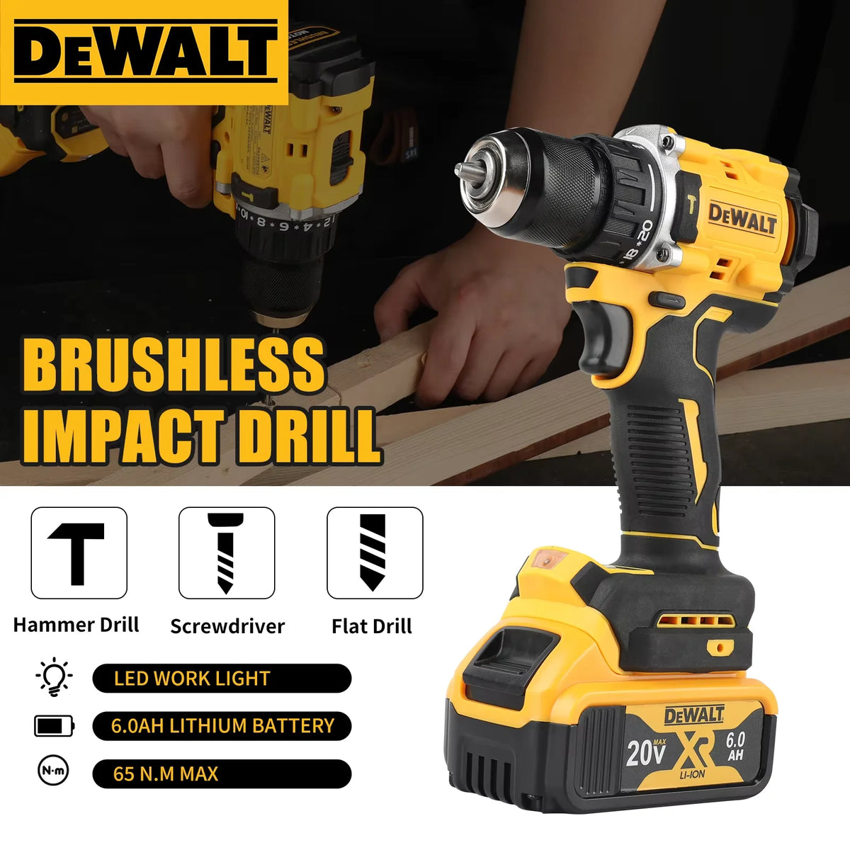 Dewalt DCD805 Cordless Impact Drill 20V Lightweight Wireless Brushless for Drilling Tasks