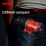 Devon 5208 5209 12V Cordless Electric Drill Brushless Motor 50Nm 1700rpm Dual Speed Torque Adjustable