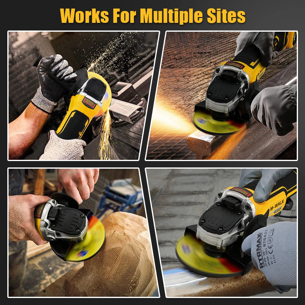 M-WALK 125mm Brushless Electric Angle Grinder Polishing Cutting Machine Cordless Angle Grinder Tools For Dewalt 18/20v Battery