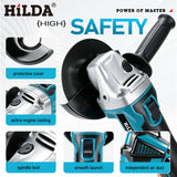 HILDA 21V Brushless Angle Grinder Cordless Handheld Electric Power Tool for Makita Battery For Metal Wood Cutting