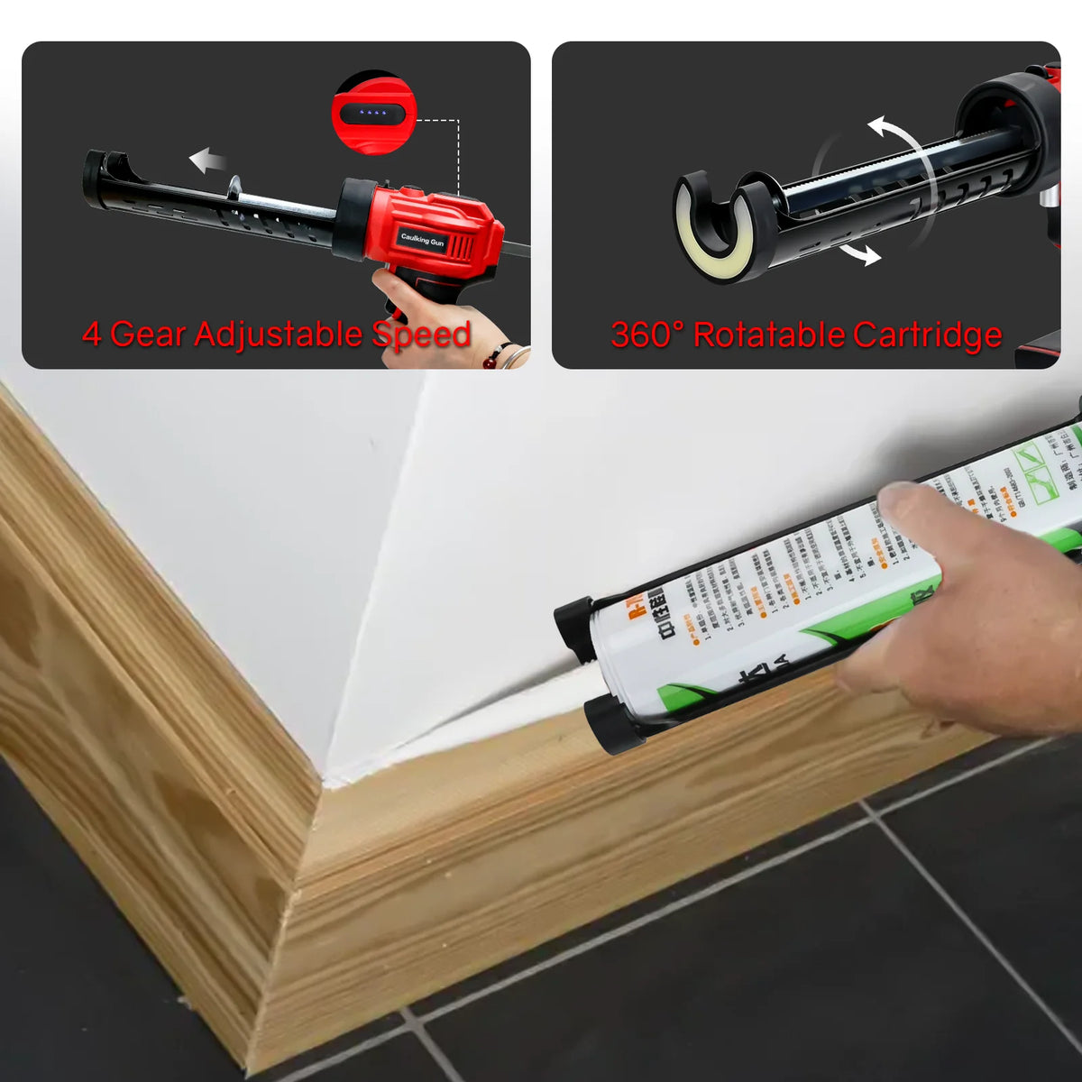 Cordless Caulking Gun 10Oz/300ml Electric Silicone Gun 4 Adjustable Speeds with LED Light for Milwaukee 18V Battery (No Battery)