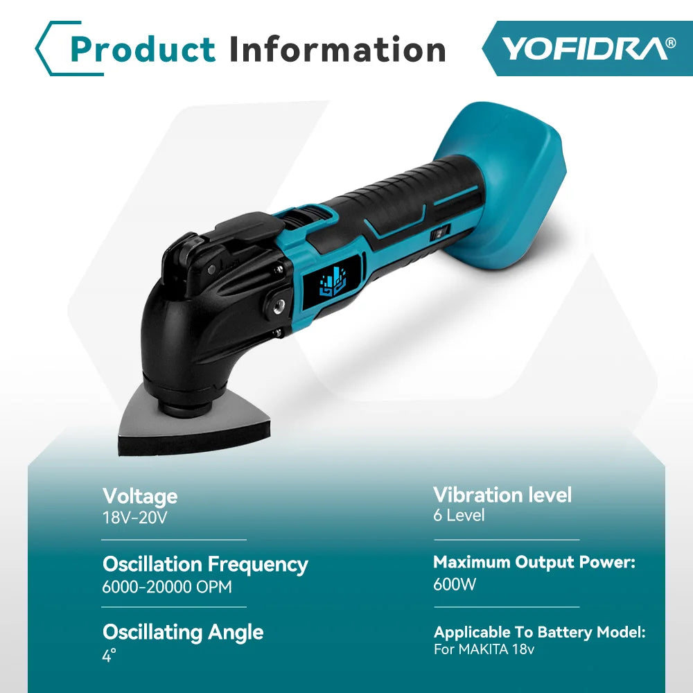 YOFIDRA 600W Oscillating Multi Function Tool 20000PM Electric Saw Trimmer Cutting Woodworking Power Tool for 21V 18V Battery