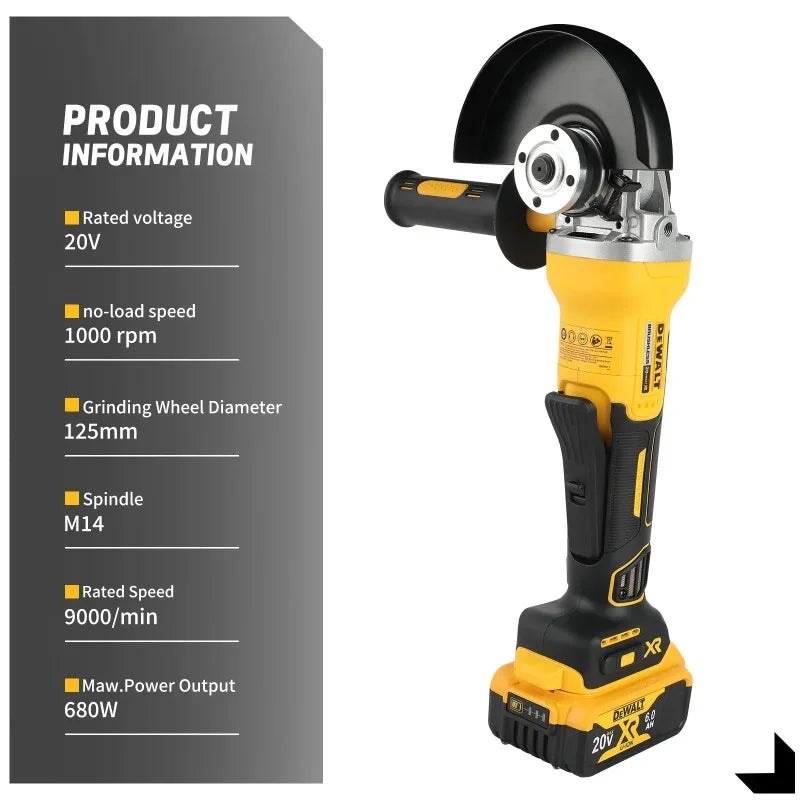 DEWALT DCG405 125mm Flat Head Angle Grinder, 18V Lithium Battery Brushless Bare Machine Cutting Power Tool