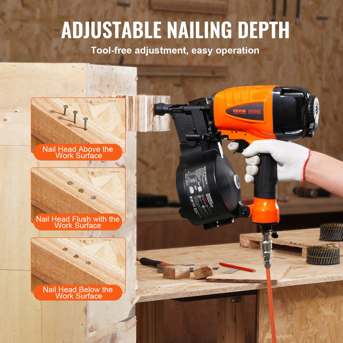 SucceBuy Coil Siding Nailer CN65 CN55 CN70 CN83 CN90 Pneumatic Siding Nail Gun Pallet Making Coil Nailer 70-120PSI Air Nailer