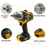 FORGEKIN 1/2” inch Brushless Impact Wrench 20V Power Pressure-Driven Speed,Double Safety&Ergonomic Design for Dewalt battery pin