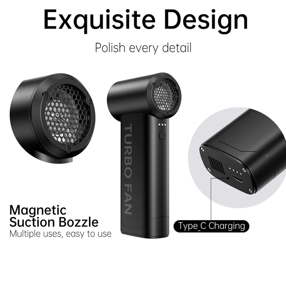 450000RPM Handheld Mini Turbo Fan Electric Air Blower Powerful Large Wind Hair Dryer High-Speed Turbo Rechargeable Blower