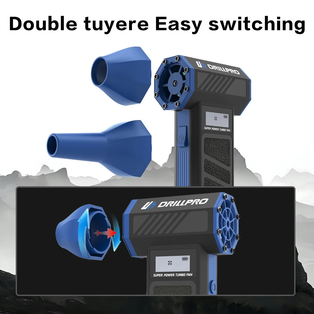 Drillpro P30 Turbo Fan 130000RPM 300g Wind Pressure with 5000mAh Battery Dual Nozzles Portable Brushless Motor High Performance