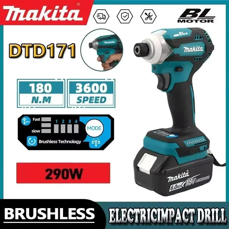 Makita DTD171 18V Brushless Cordless Impact Driver Rechargeable Screwdriver Tool for Furniture Assembly and Installation