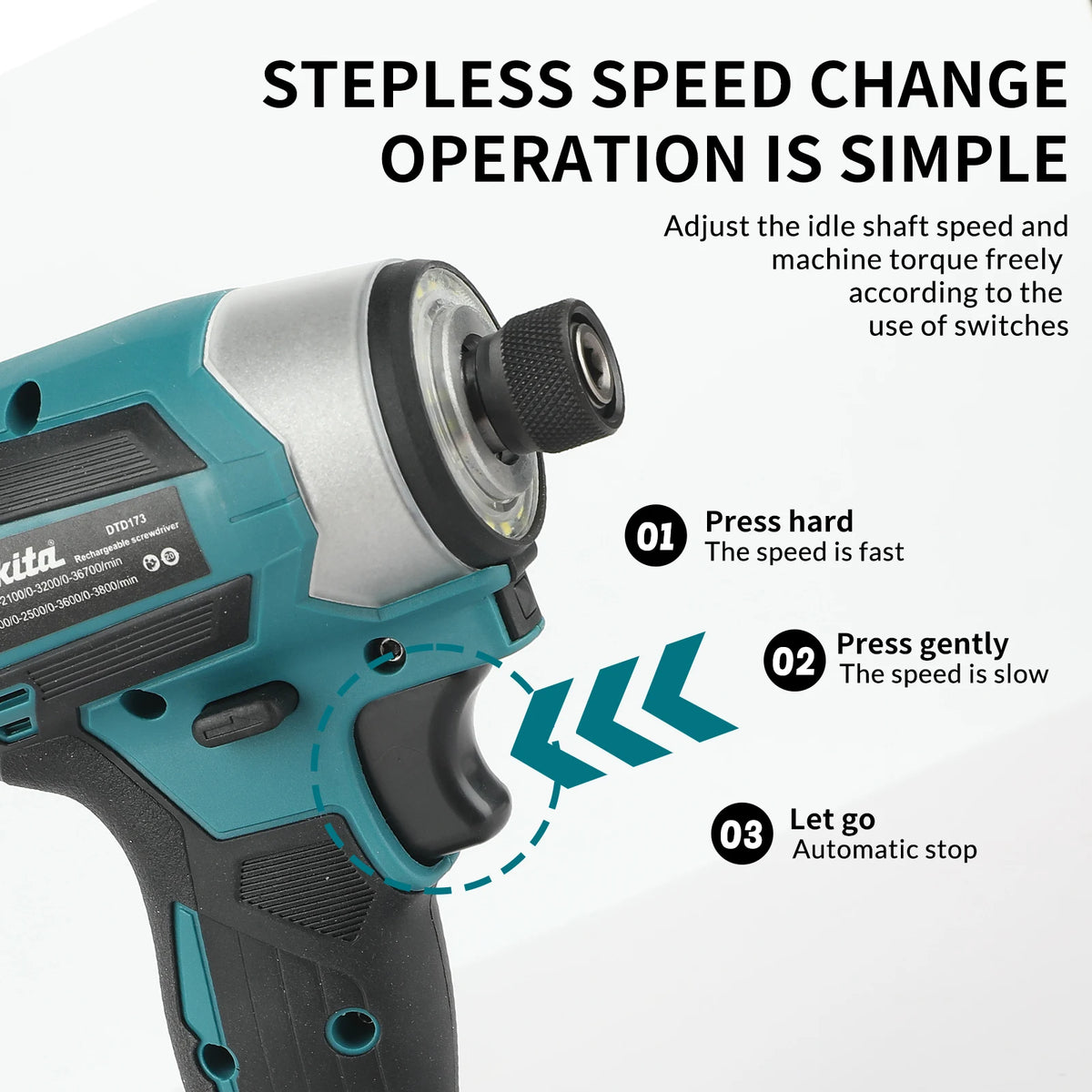 Makita 18V DTD173 Cordless Impact Driver LXT BL Brushless Motor Electric Drill Wood/Bolt/T-Mode 180 N·M Rechargeable Power Tools