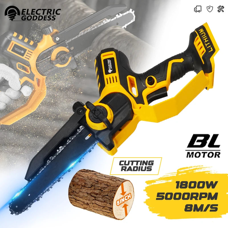 8 Inch Brushless Electric Chainsaw 5000rpm Garden Pruning Saw Woodworking Cutting 35cm Diameter for Makita 18v Battery Pin