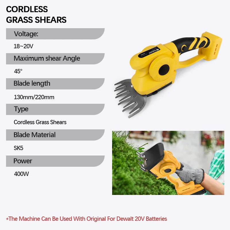 2-in-1 Handheld Hedge Trimmer Electric Grass Trimmer Rechargeable Lawn Trimmer For Dewalt 20V Battery Pin