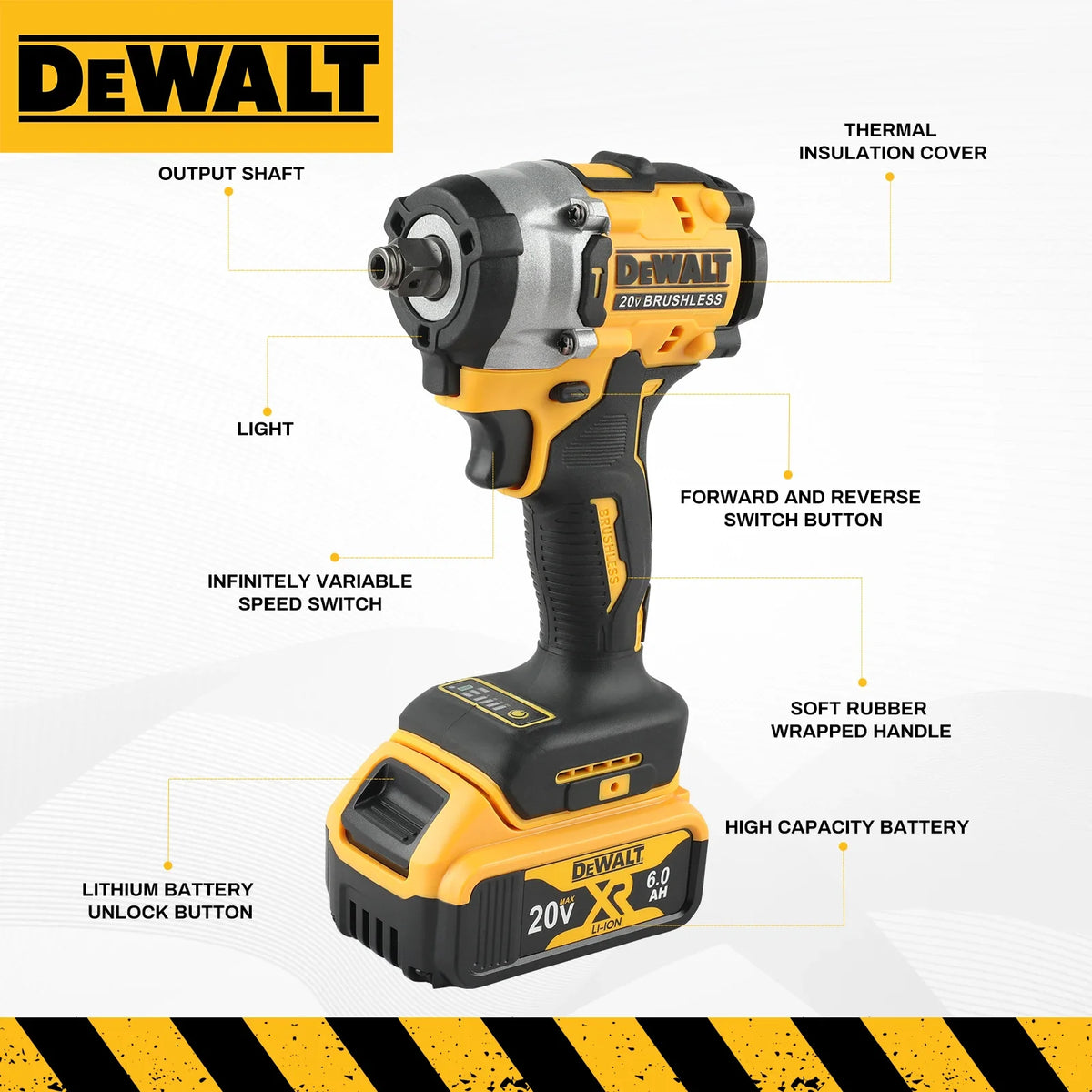 DEWALT Atomic 20V Maximum Cordless Wrench 1/2 Inch Cordless Impact Wrench Variable Speed Charging Wrench DCF921