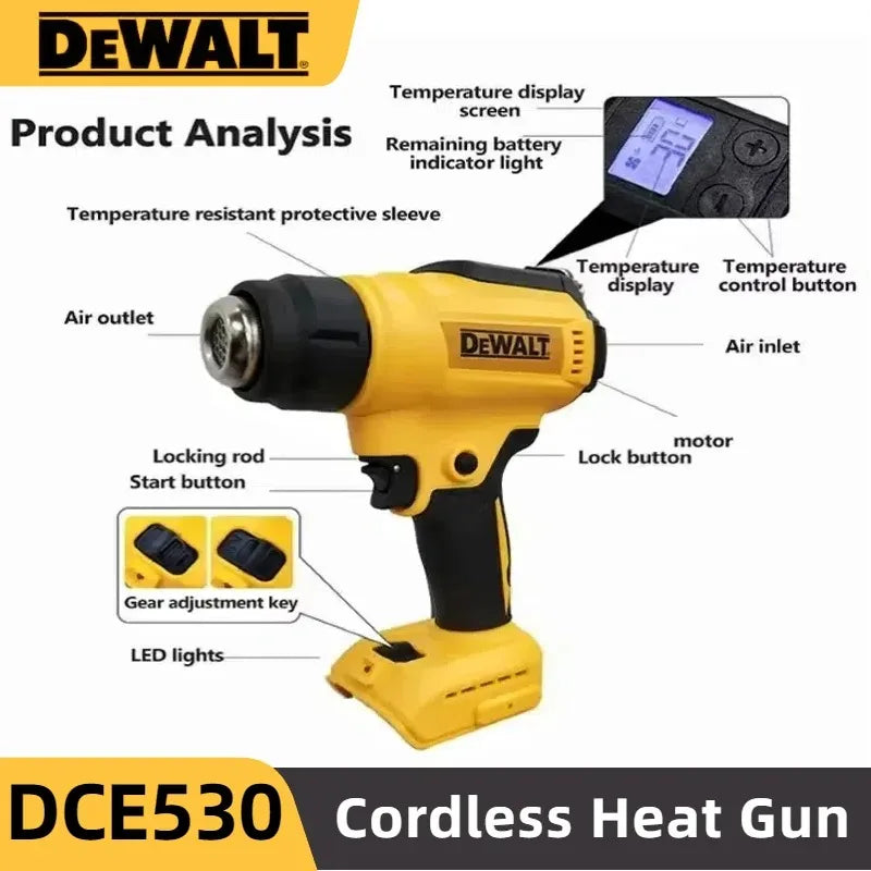 DEWALT DCE530 300W Cordless Heat Gun High Power Thermal Blower for Welding Heat Shrink Wrapping Compatible Tool