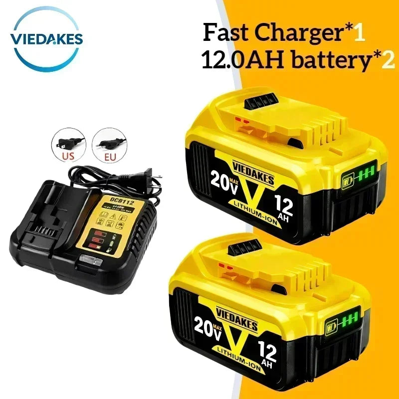 High Capacity 12.0Ah 20V Rechargeable Lithium Ion Battery for Dewalt 20V Battery Work DCB200 DCB201 DCB203 DCB205 DCB206 Tools
