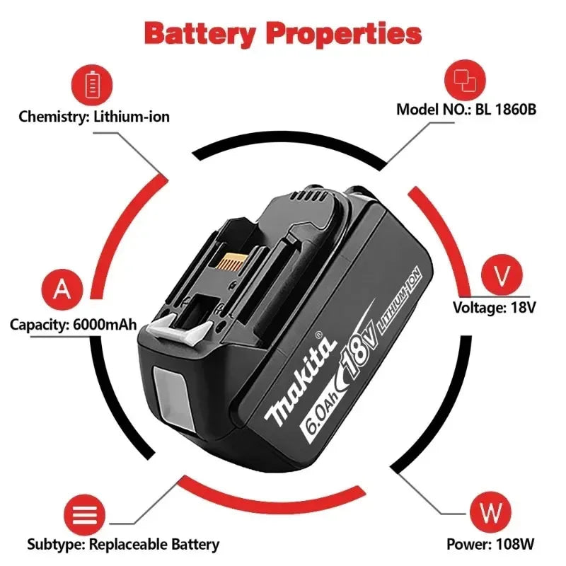Genuine Makita BL1860B Battery 6.0Ah 18V Lithium-Ion Rechargeable LXT Pack BL1840B BL1850 BL1860B BL1890