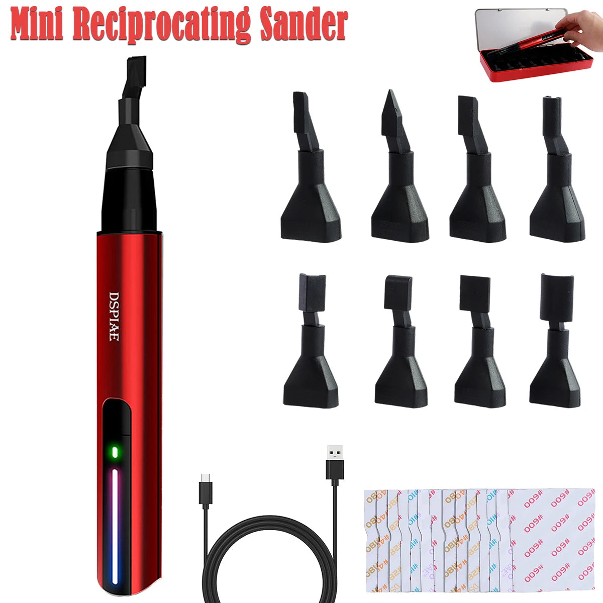 Mini Reciprocating Sander Set Portable Electric Sanding Pen USB Rechargeable Mini Sander with Overload Protection 3 Gears