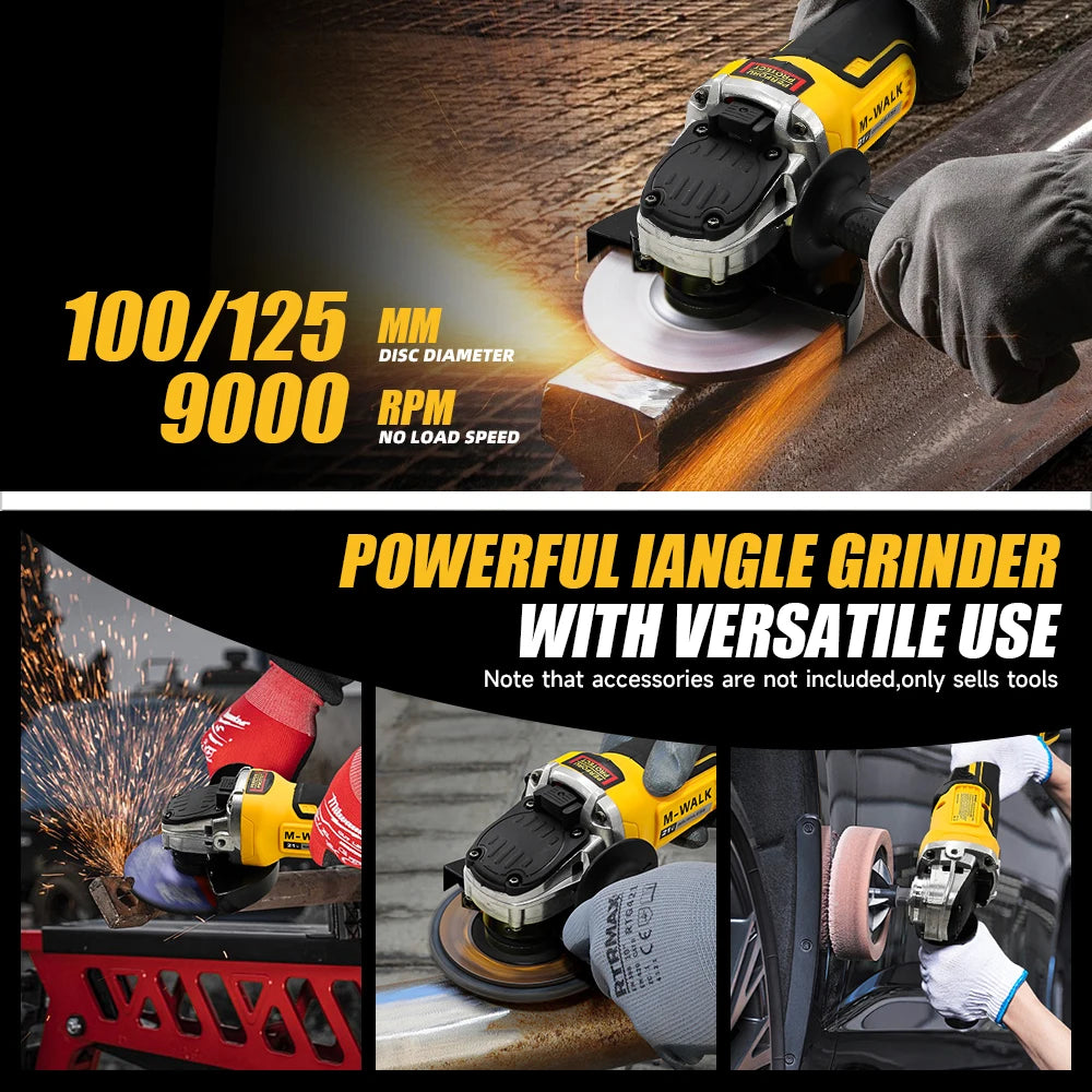 M-WALK 125mm Brushless Cordless Electric Angle Grinder 4 Gears 9000RPM Grinding Polisher Cutter Tool For Dewalt 18/20V Battery