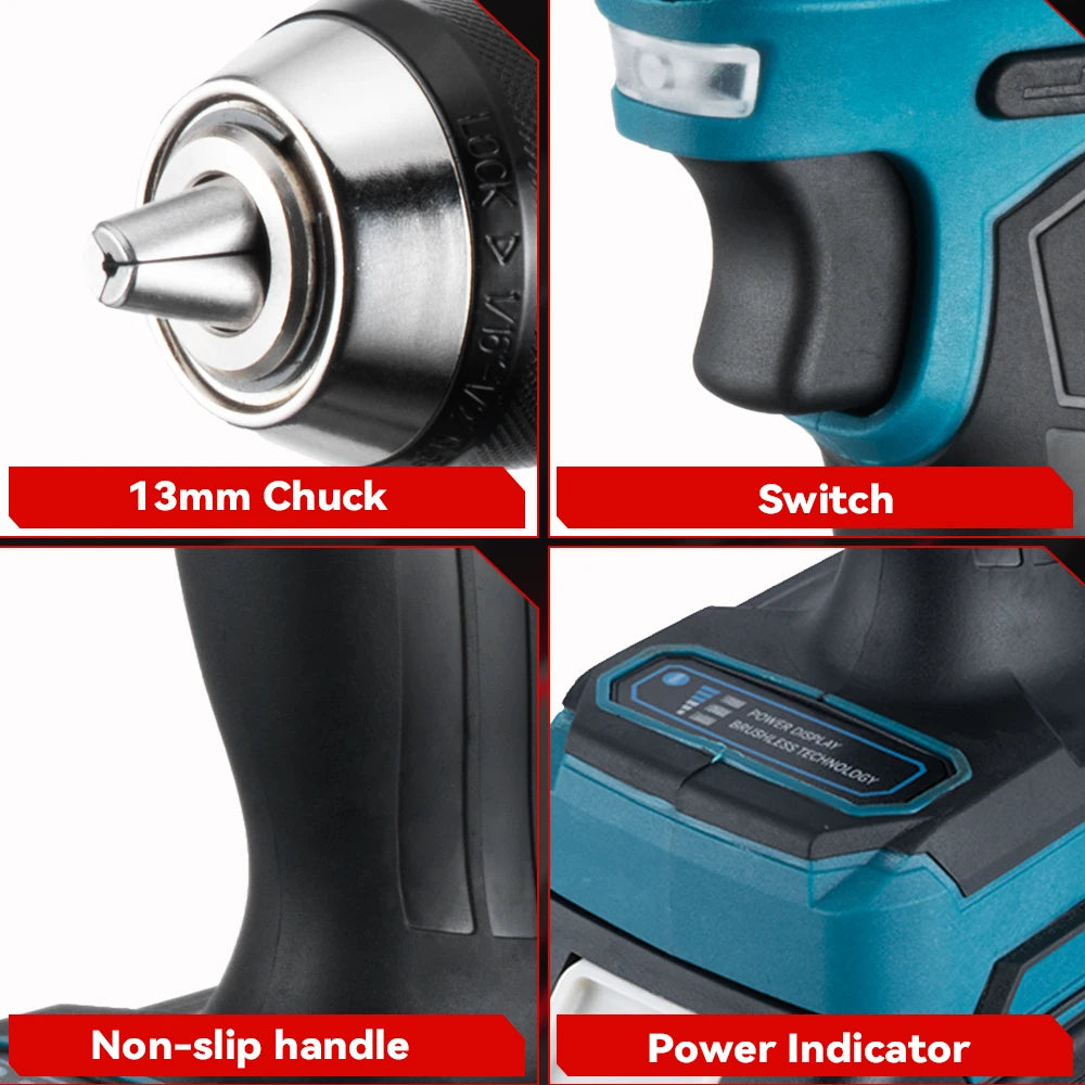 ONEVAN 1500W Brushless Electric Impact Drill 650NM Cordless Screwdriver Plates Soil Wood Working Tool For Makita Battery Pin